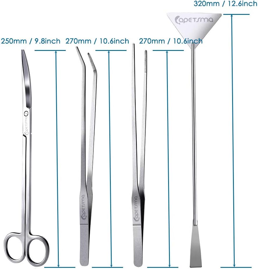 Capetsma aquarium maintenance tools showing the extended straight and curved tweezers.