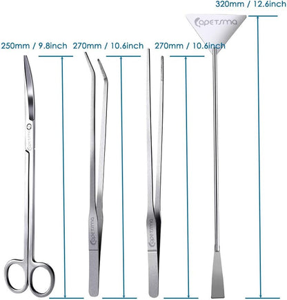 Capetsma aquarium maintenance tools showing the extended straight and curved tweezers.
