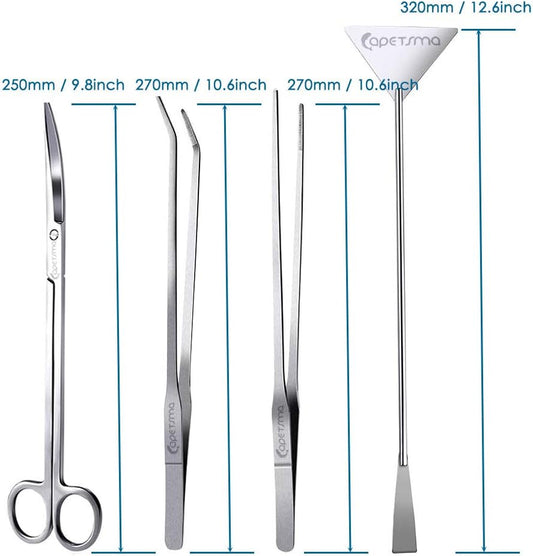 Capetsma aquarium maintenance tools showing the extended straight and curved tweezers.