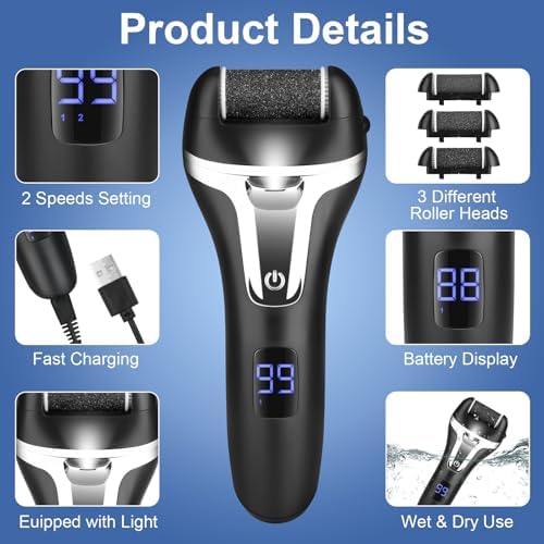 Waterproof rechargeable foot scrubber being used on dry cracked heels.