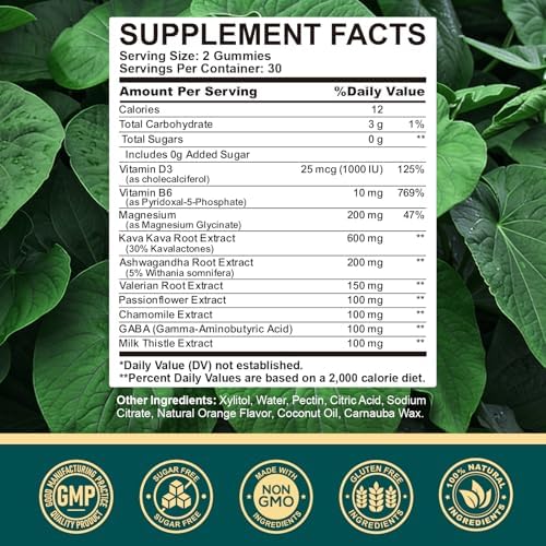 Hovika Kava Kava sugar free orange gummies supplement facts and ingredients panel detail
