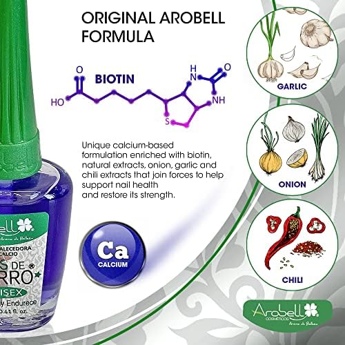 Arobell imported clear nail strengthener back label showing directions for use