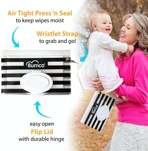 Open flip-top lid of Bumco portable wipes dispenser showing internal compartment
