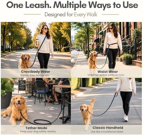 Black waterproof dog leash with durable metal clasp