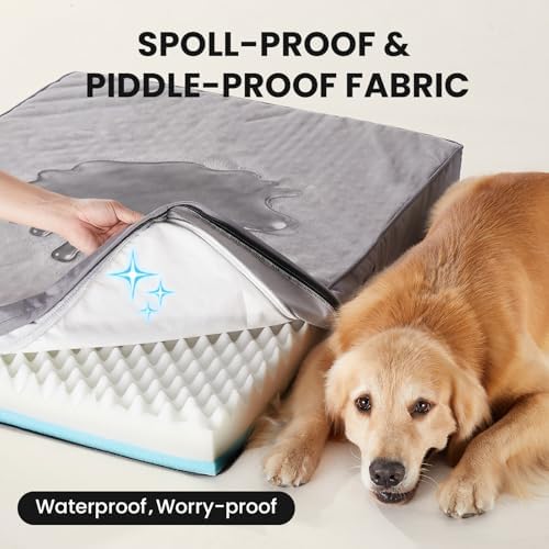 OhGeni Orthopedic Waterproof Dog Bed for Extra Large Dogs, Machine-Washable Removable Cover in Easy-Clean Fabric, Reversible Memory Foam & Easy-Carry Handle, Suitable for Crate, 41 inch (Gray) - Image 5