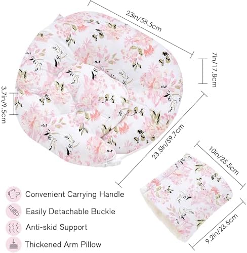 Side profile of rose floral nursing pillow for baby support