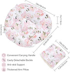 Side profile of rose floral nursing pillow for baby support