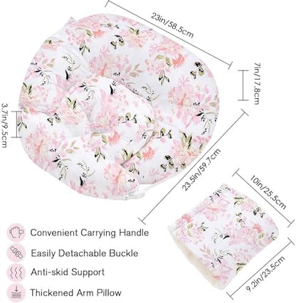 Side profile of rose floral nursing pillow for baby support