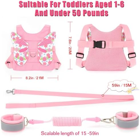 Pink child safety harness and walking wristband set