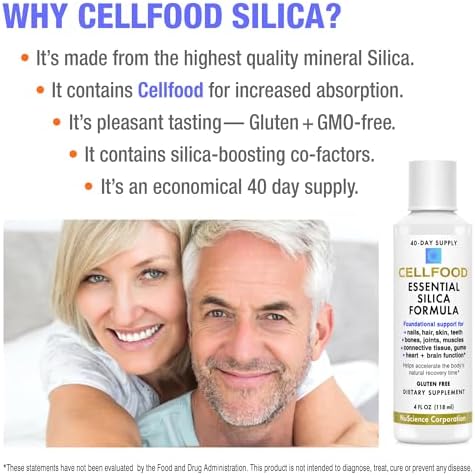 Side profile of Cellfood Silica formula packaging highlighting the authentic USA imported supplement seal