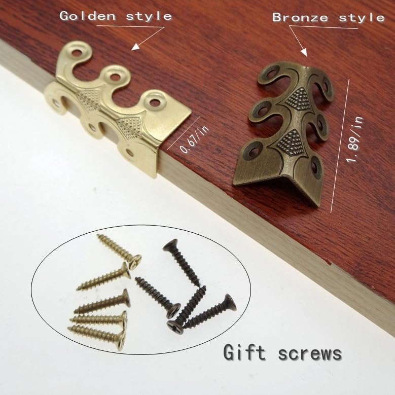 Vintage bronze baseboard corner guard showing mounting holes