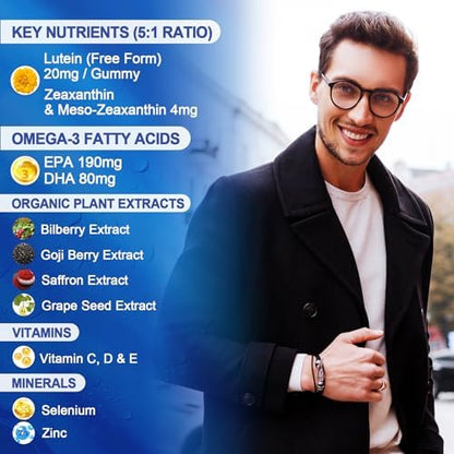 Lilicare lutein gummies showing vegan and sugar free certifications