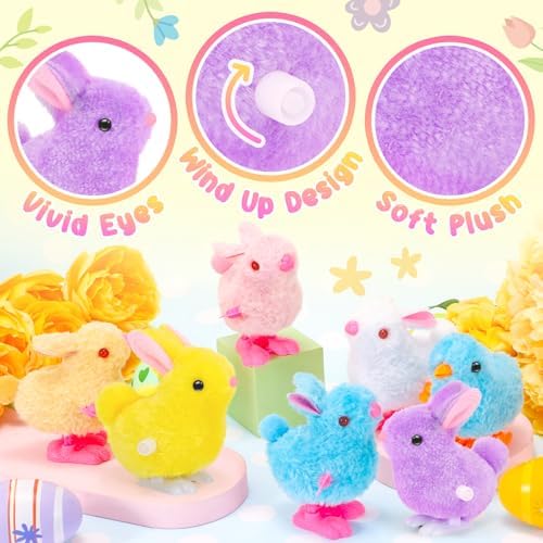 Imported battery free wind up jumping chick and bunny toys displaying side winding mechanism