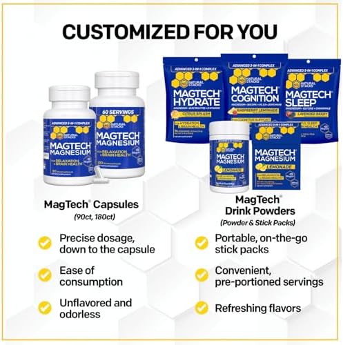 Authentic USA imported Natural Stacks MagTech magnesium capsules for improved sleep and memory support.