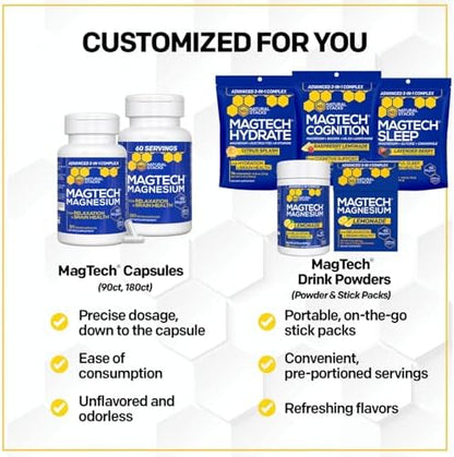 Authentic USA imported Natural Stacks MagTech magnesium capsules for improved sleep and memory support.