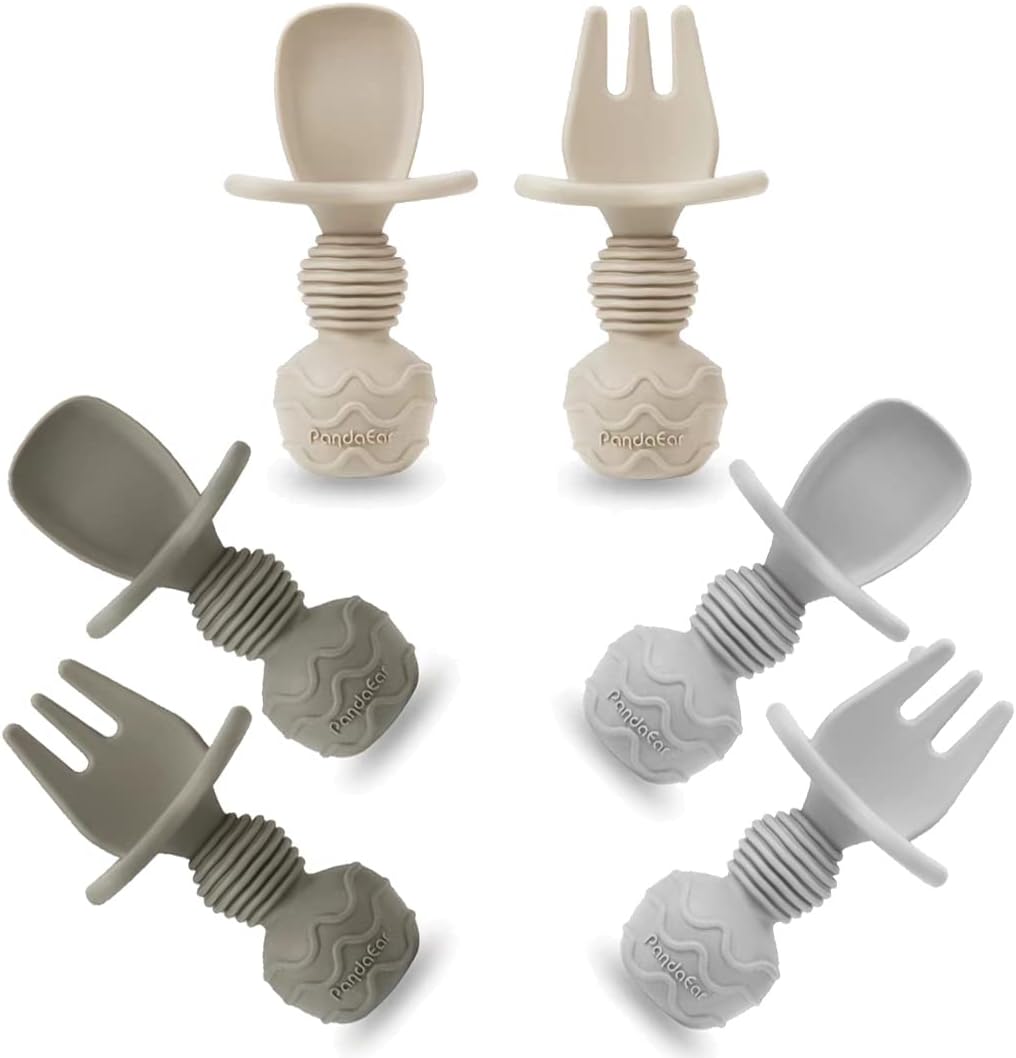 PandaEar 6 Pack Silicone Baby Spoons and Forks front view