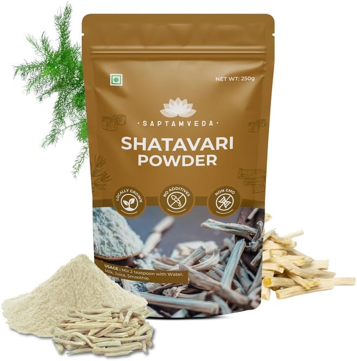 Saptamveda Organic Shatavari Supplements Powder front view for hormonal balance