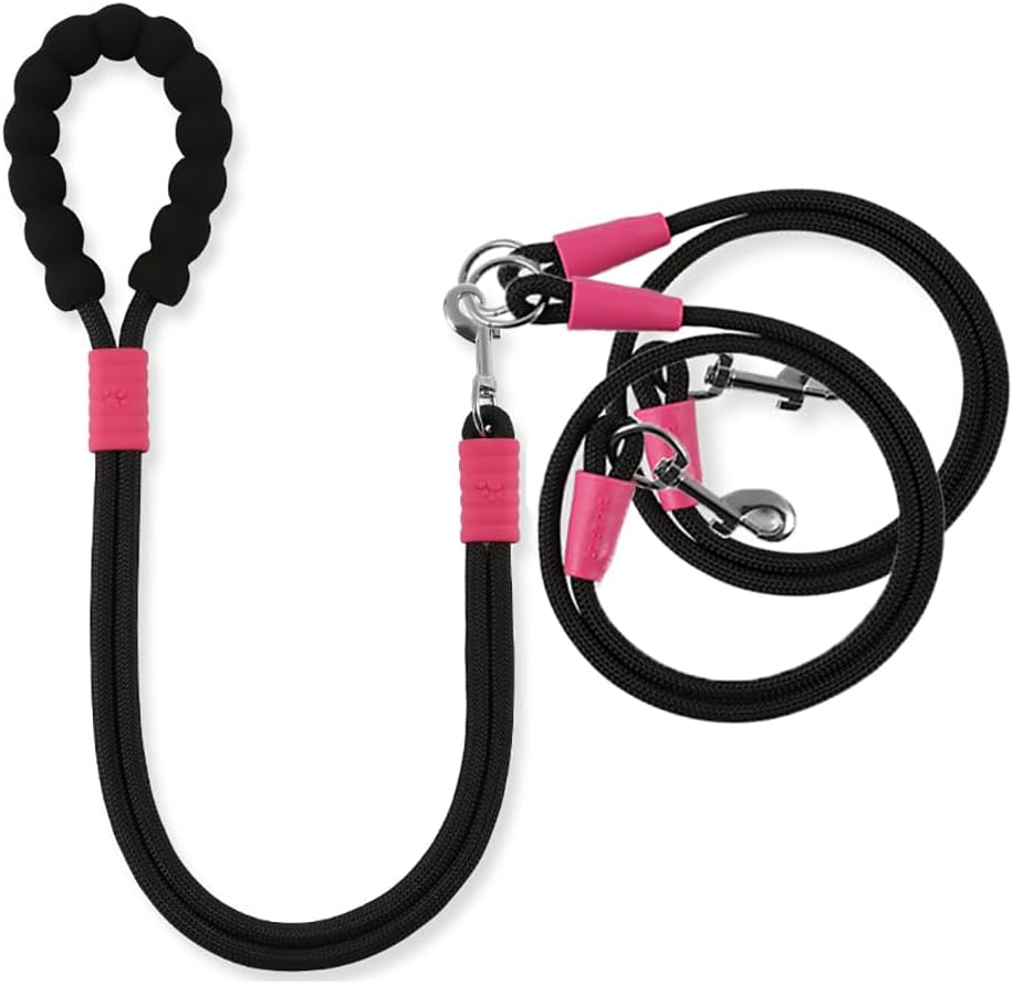 Double Dog Leash for Two Dogs, Hands Free Dual Dog Leashes, Soft Padded Handle 360 degrees Swivel No Tangle Walking Leash, Adjustable Crossbody Waist Rope for Small Medium Large Dogs (Pink) - Image 11