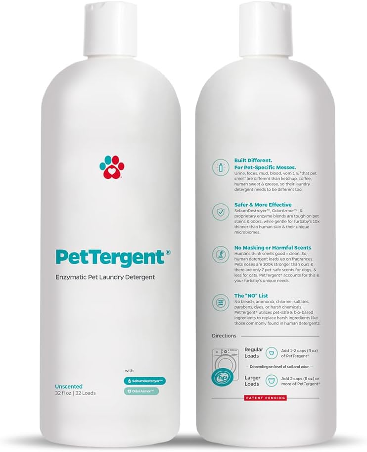 Pet Parents(R) PetTergent(R), Enzymatic Pet Laundry Detergent, 32 oz 32 Loads Pet Stain Remover & Pet Odor Eliminator, Laundry Detergent for Pets (Unscented, 32 oz) - Image 9
