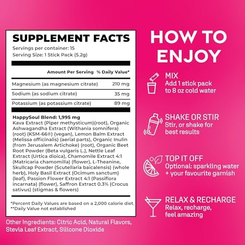 HappySoul alcohol alternative single serve stick packs layout