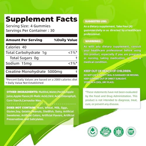 Close up of Allcoovita creatine gummies nutritional label