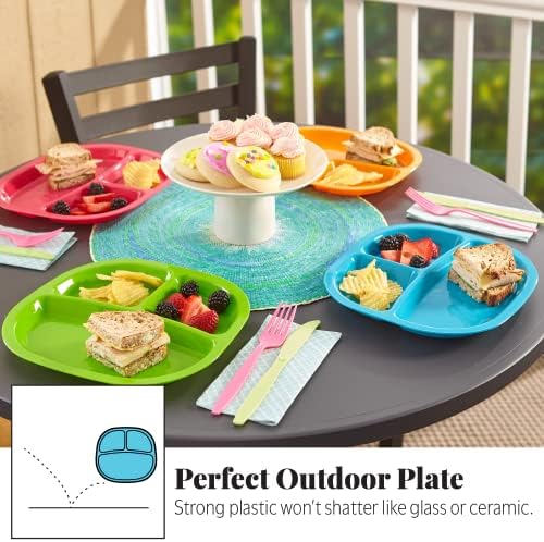 Top down view of BPA-free colorful kids trays