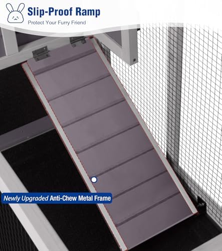 Large Rabbit Hutch Indoor, Bunny Cage Outdoor with Chew-Proof Ramp, 2-Story Guinea Pig Cages with 6 Wheels, 3 Pull-Out Trays, Waterproof Asphalt Roof, 62" L - Grey - Image 3