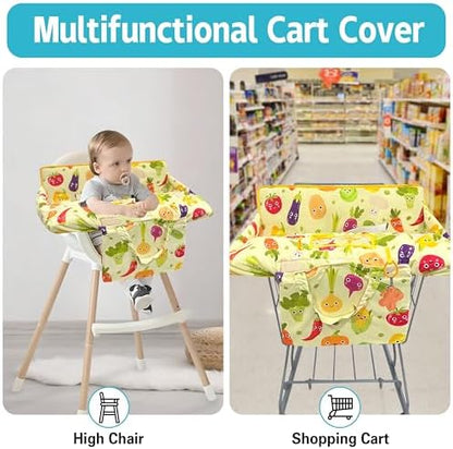 Infant sitting comfortably inside protected restaurant high chair cover