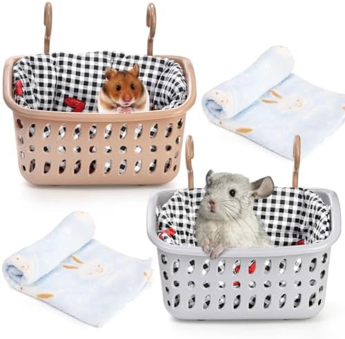Grey and khaki plastic hanging basket beds for small pets