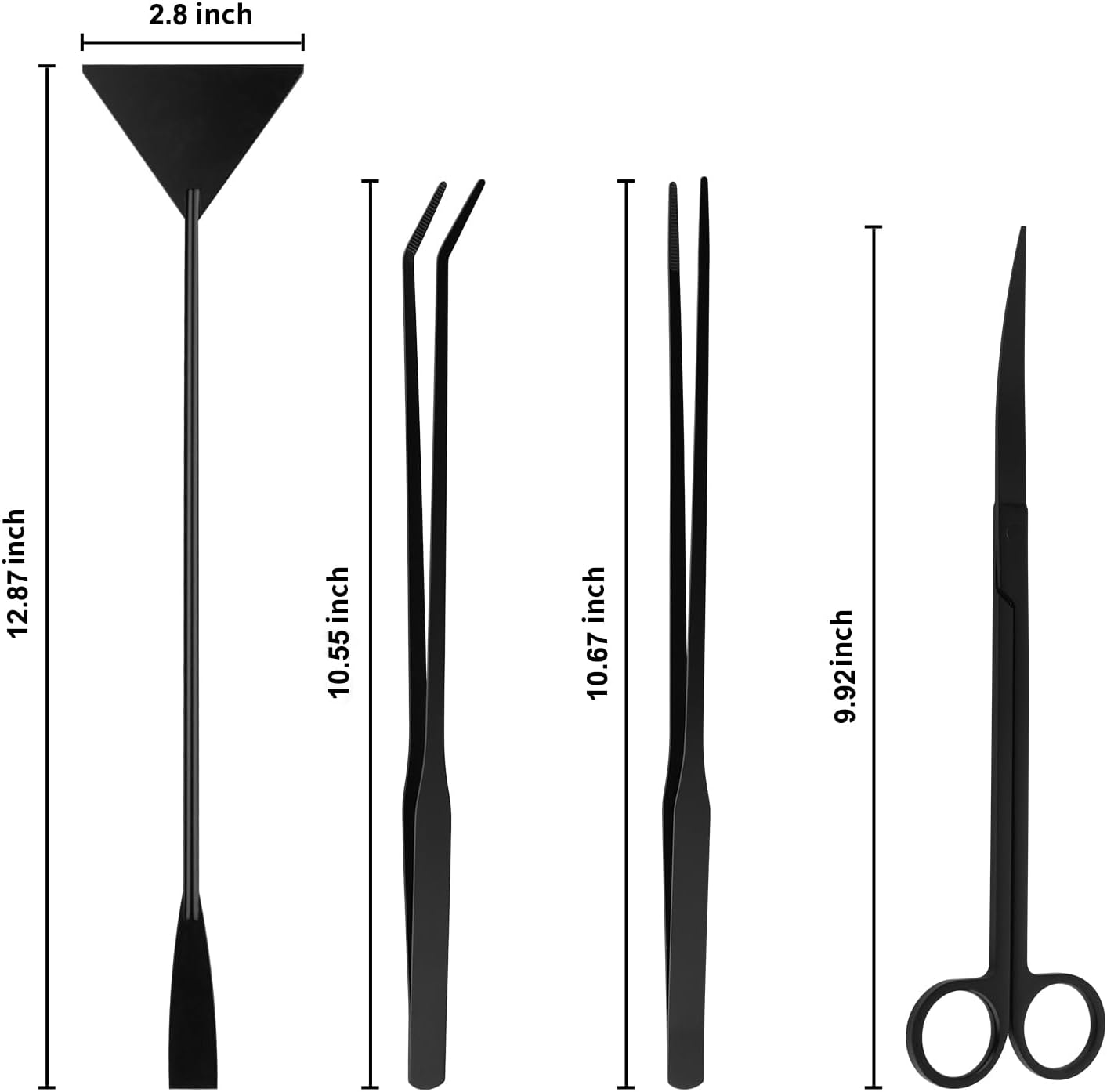 Long straight and curved tweezers from the aquarium trimming set grasping live tank plants