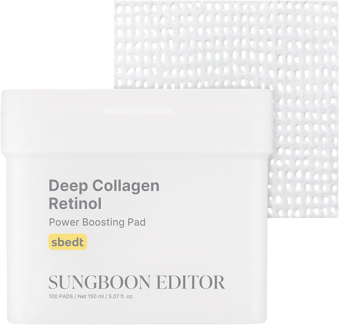 Sungboon Editor Deep Collagen Retinol Power Boosting Pads front view of jar