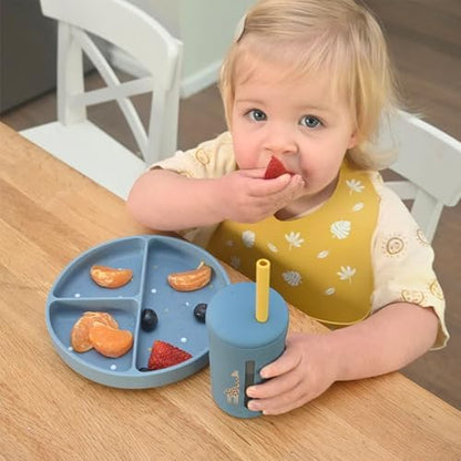 Side profile of Little Rawr baby bib highlighting the lightweight ergonomic fit for infants