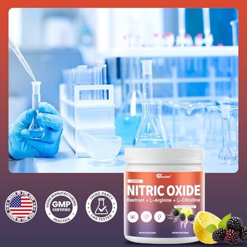 Yaaharo nitric oxide supplement container with glass of mixed drink