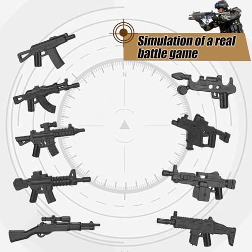 Child-friendly ABS plastic military weapon models including pistols and rifles for custom dioramas.