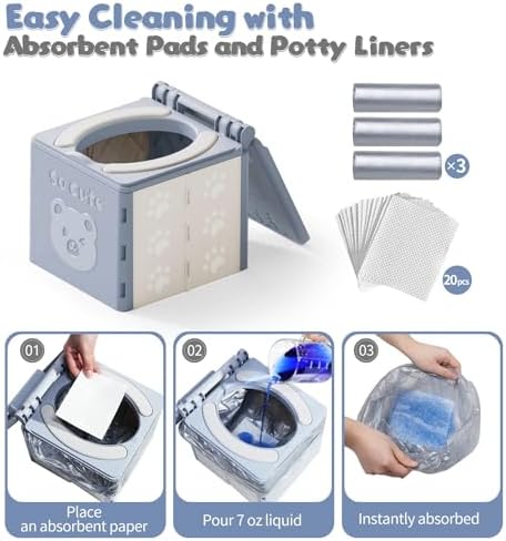 Travel Potty for Toddler with 3 Rolls Potty Liners, 20 Pcs Absorbent Pads, Foldable Car Potty for Toddler, Portable Potty Seat for Toddler Travel, Portable Potty for Tollder Outdoor and Camping Use - Image 5