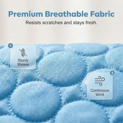 SICOSPI Blue Small Pet Cooling Mat laid out on a sofa protecting furniture while providing heat relief.