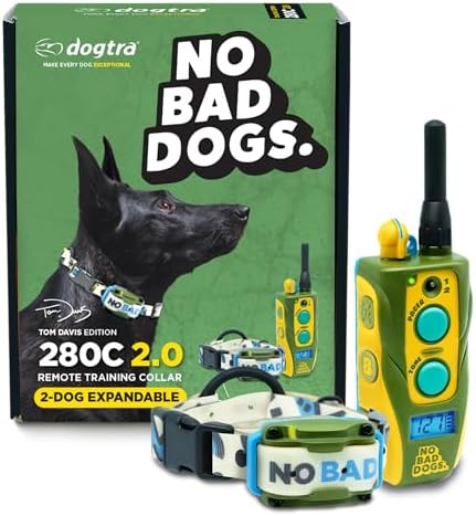 Dogtra waterproof e-collar receiver and green bungee strap showing premium contact points.