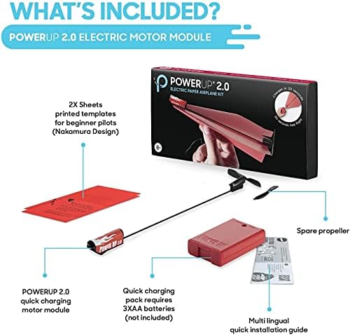 PowerUp 2.0 DIY paper plane conversion kit with the included handheld quick-charging power pack.