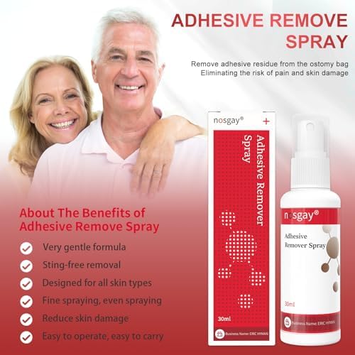 No-sting medical adhesive remover bottle and packaging for ostomy care.