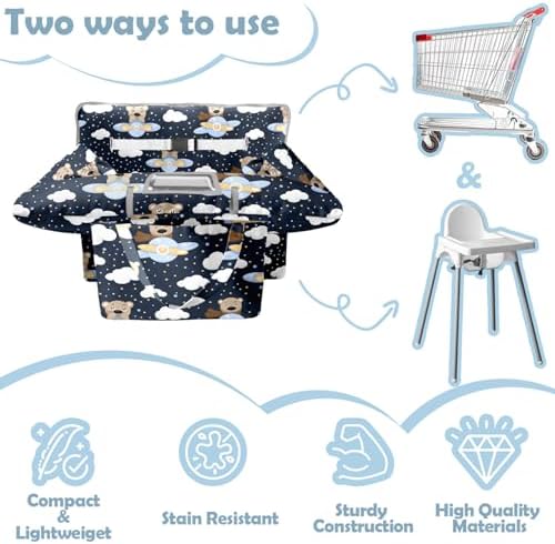 Pillani infant trolley seat protector highlighting the integrated safety belt and toy loops.