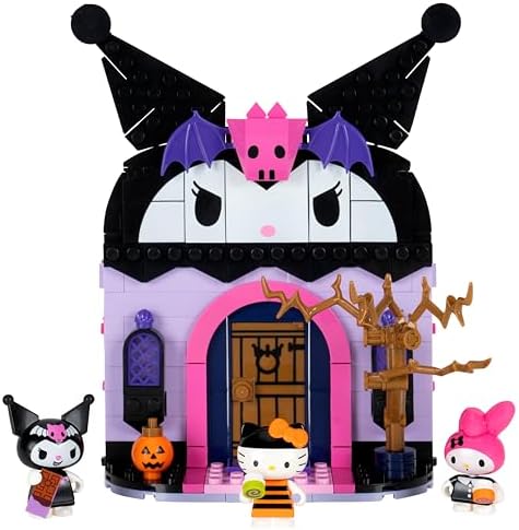 Side angle view of the Sanrio haunted house toy showing the premium construction quality and hinged wall mechanism.