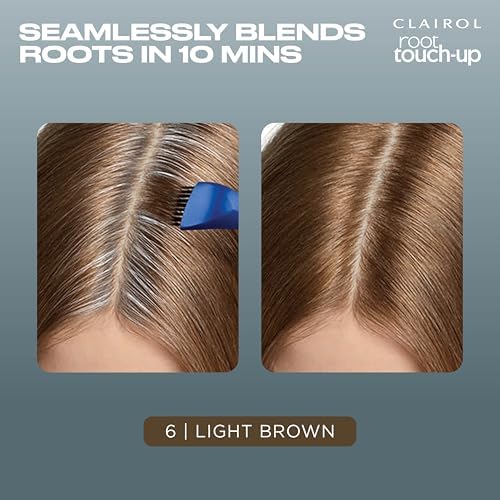 Clairol root touch up 6 light brown back packaging text showing directions and benefits