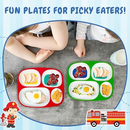 4E's Novelty construction and farm animal divided plates for kids