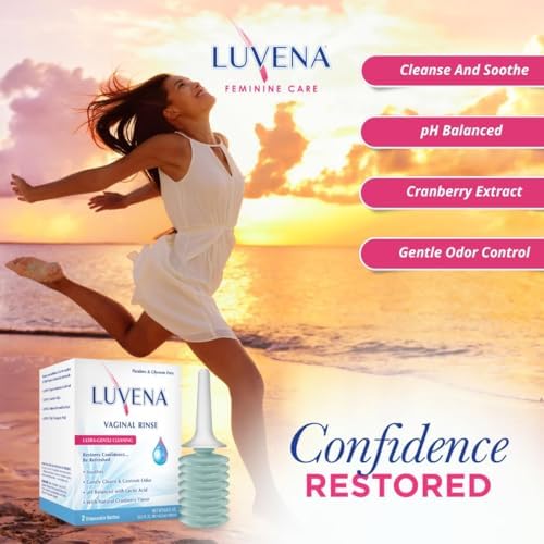 Back packaging of Luvena personal rinse showing ingredients like cranberry extract and lactic acid.