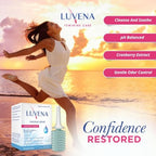 Back packaging of Luvena personal rinse showing ingredients like cranberry extract and lactic acid.