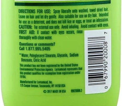 Lice Shield leave-in spray being applied to hair for detangling and protection.