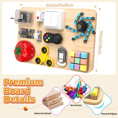 ABERLLS 11 in 1 sensory activity desk gadget with mechanical timer and keyboard elements close up view