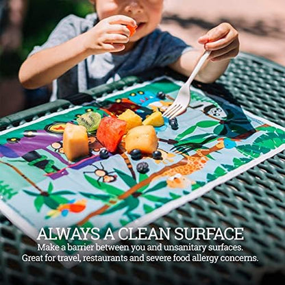 Close up of food grade plastic baby eating mat with adhesive strips