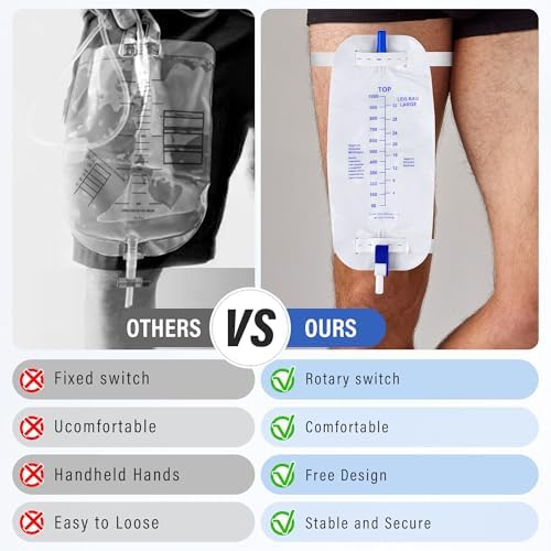 Medical-grade urinary leg bag on person for scale