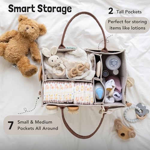 Side view of Lily Miles diaper caddy showing exterior pockets